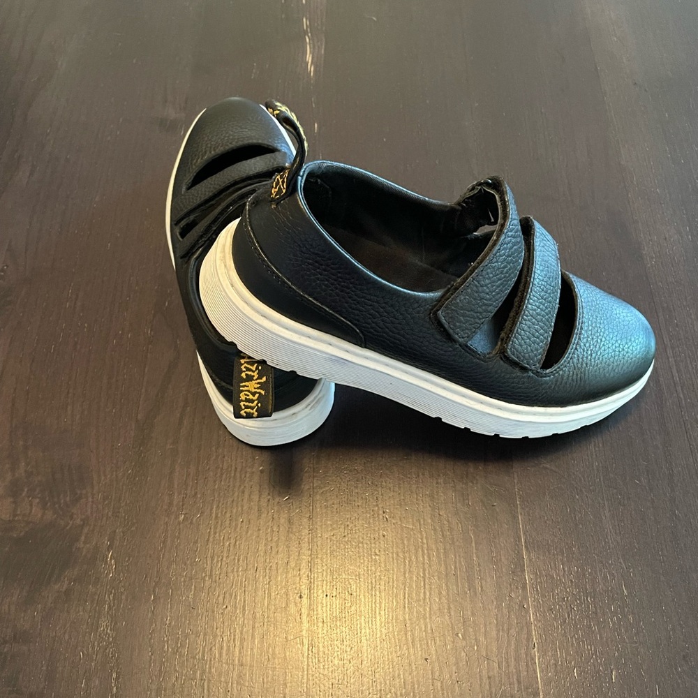 | Dr. Martens Black/White Double Strap Velcro Mary Jane Shoes Size 8